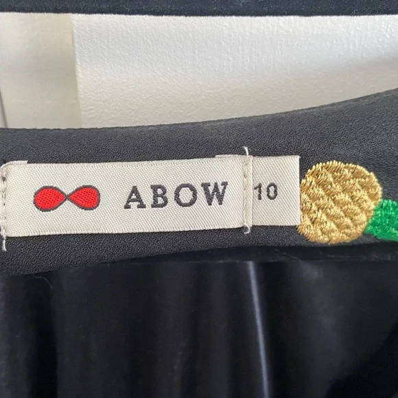Abow Black Dress with Fruit Embroidery 🍉 🍎 🍌 Size 10 - Picture 3 of 16